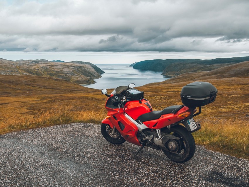 honda, motorcycle, bike, mountains, sea, travel
