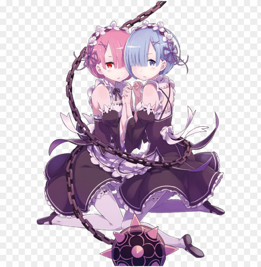 hoto - re zero ram and rem render PNG image with transparent background.