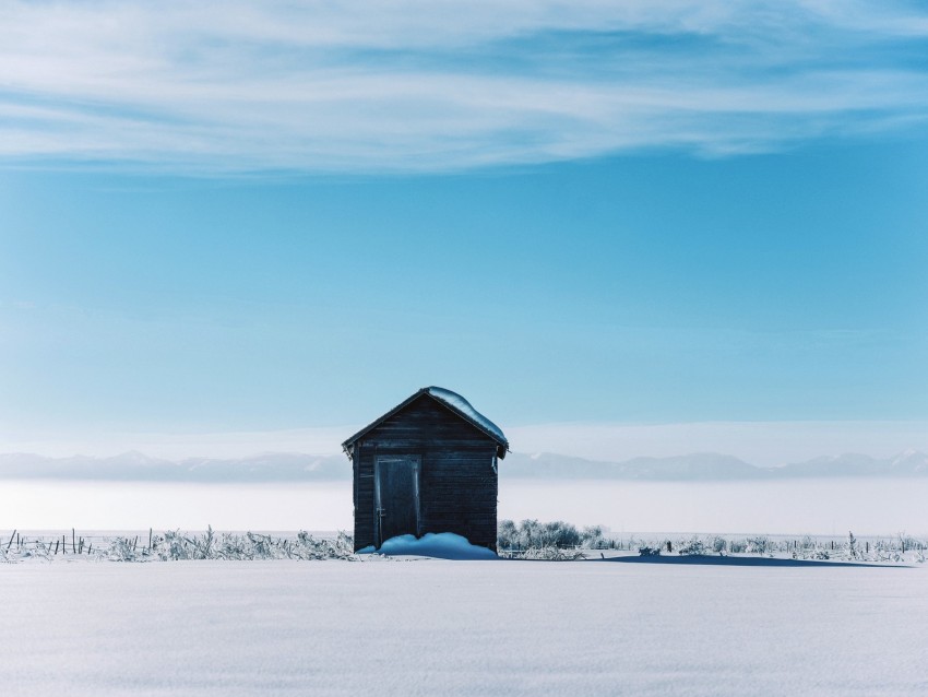 house, hut, snow, winter, landscape