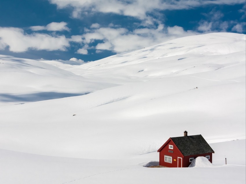 house, landscape, snow, winter, drifts, solitude, comfort