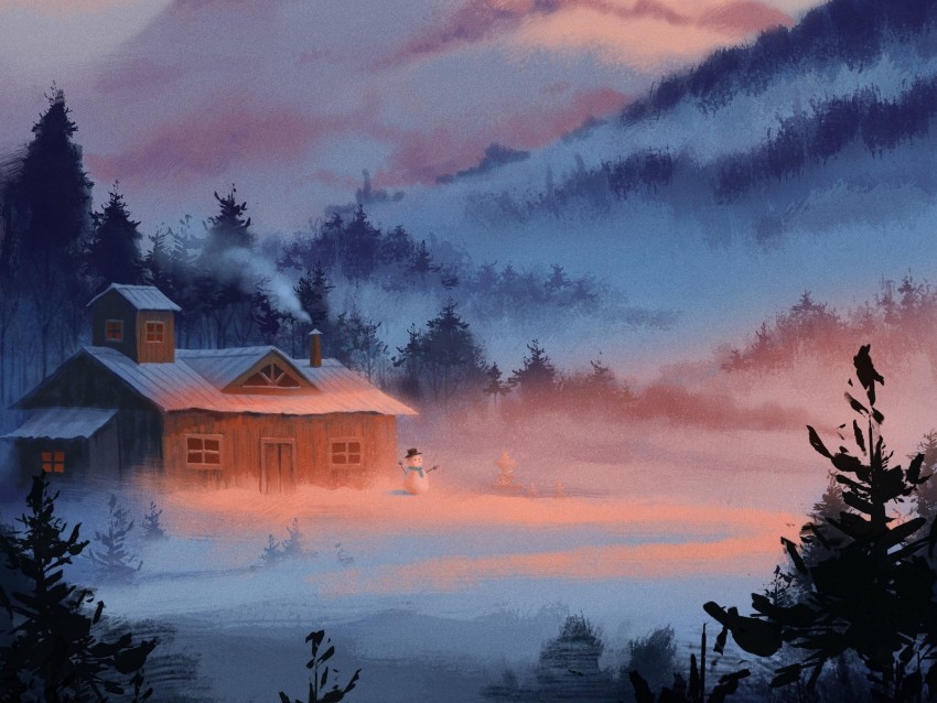 house, mountains, new year, christmas, snow, winter
