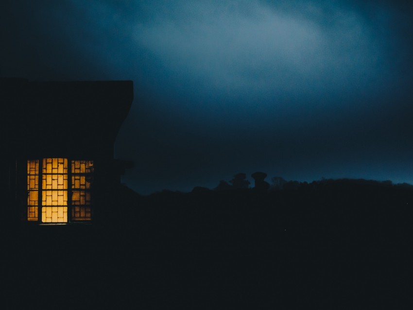 house, window, haze, dusk, dark, evening, light