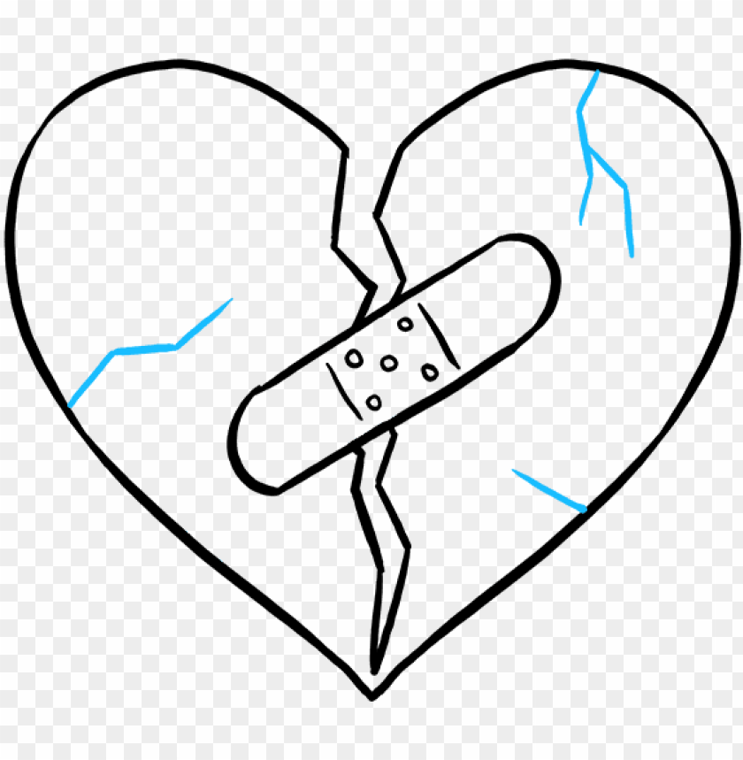 How To Draw Broken Heart - Broken Heart With Bandaid Drawi PNG Image With Transparent Background