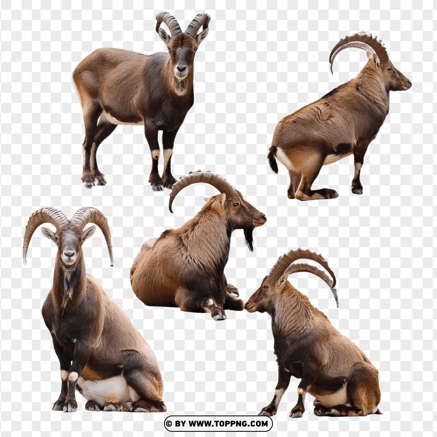 Set Of Ibex In Mixed Wildlife Poses PNG Transparent Background