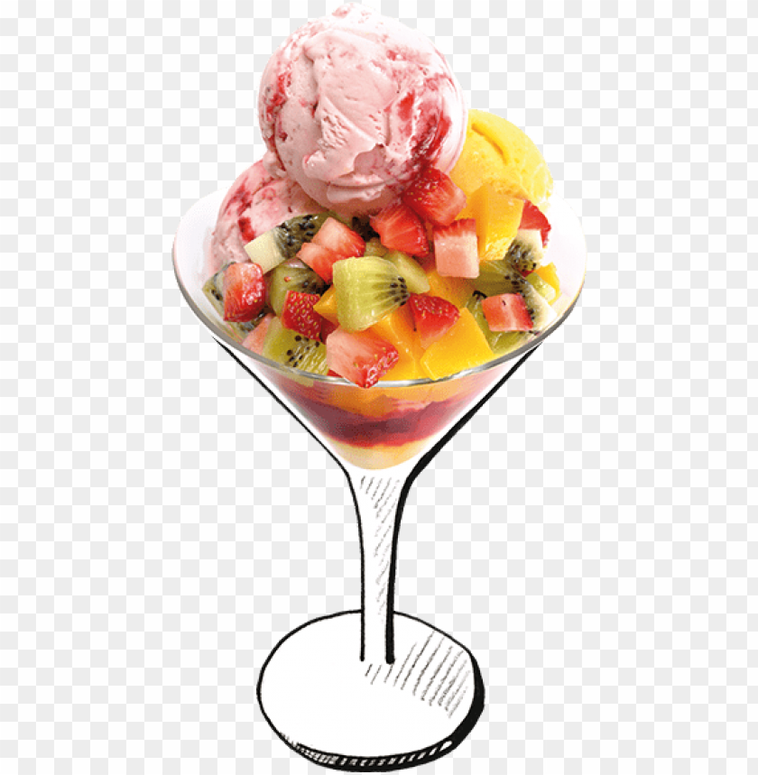 ice cream dessertsimage - fruit salad with ice cream, dessert