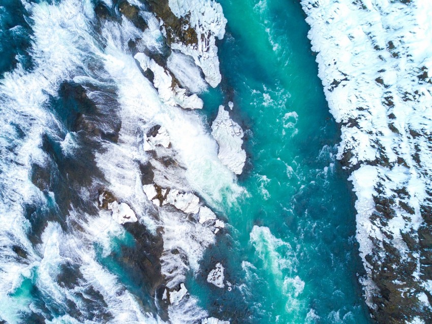 ice floes, ice, aerial view, waterfall, iceland