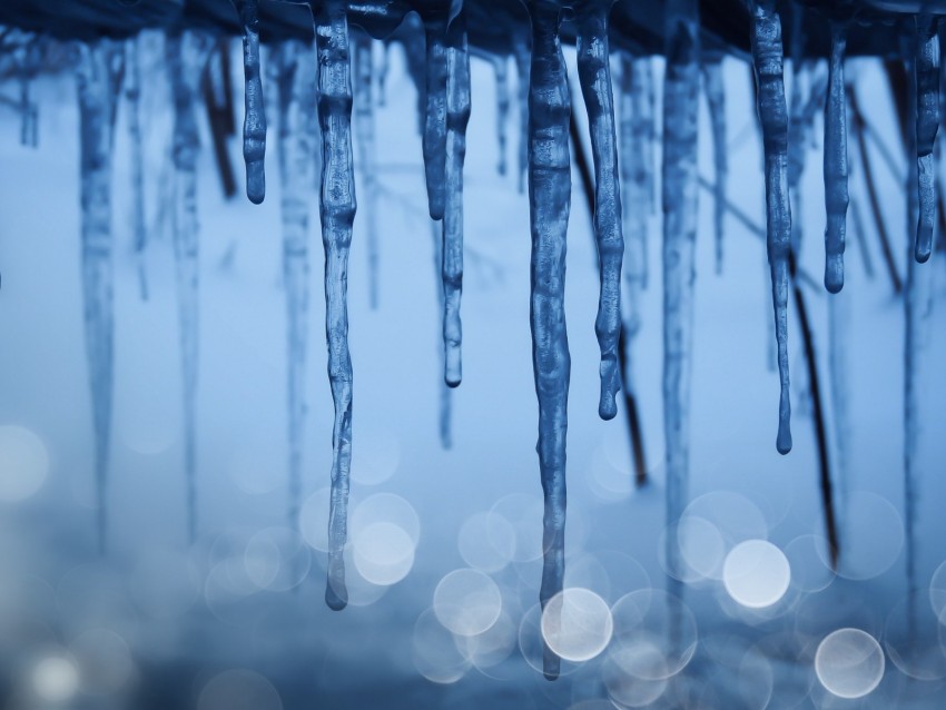 icicles, ice, winter, glare, bokeh, frozen