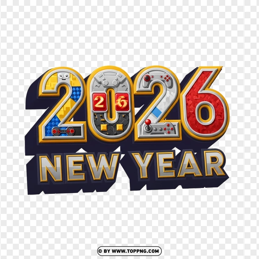 Iconic Game Style 2026 New Year Typography PNG Transparent Background
