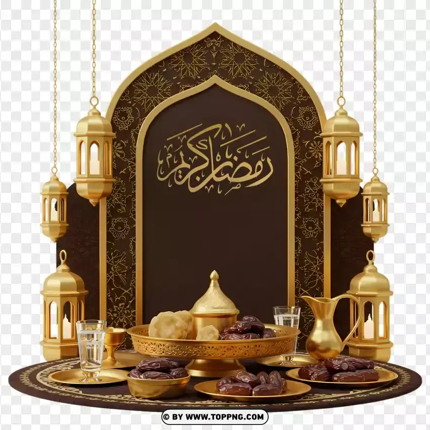 Iftar Setup With Traditional Ramadan Elements PNG Transparent Background