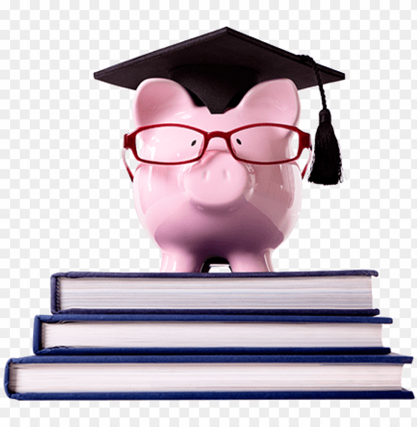 free PNG iggy bank with glasses and a grad cap on a pile of - piggy bank with graduation cap PNG image with transparent background PNG images transparent