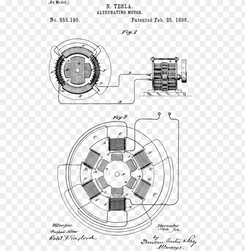 hybrid Dated Beloved ikola tesla's 1896 patent on the ac induction motor - nikola tesla motor  patent PNG image with transparent background | TOPpng