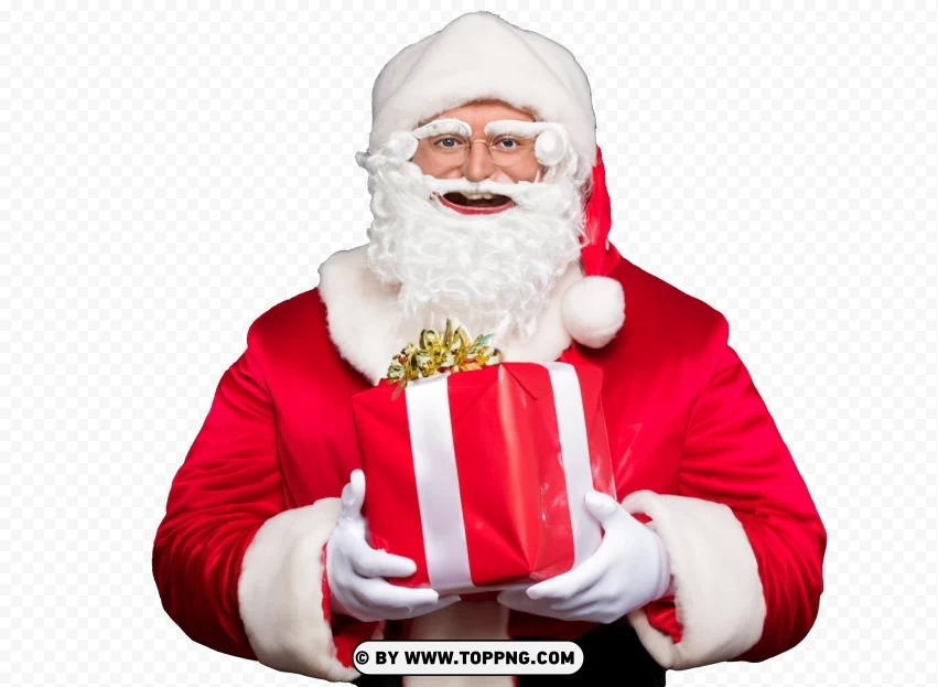 Imagen Papá Noel Santa Claus Blanco Sonriente Con Un Traje Rojo Y Regalos Png