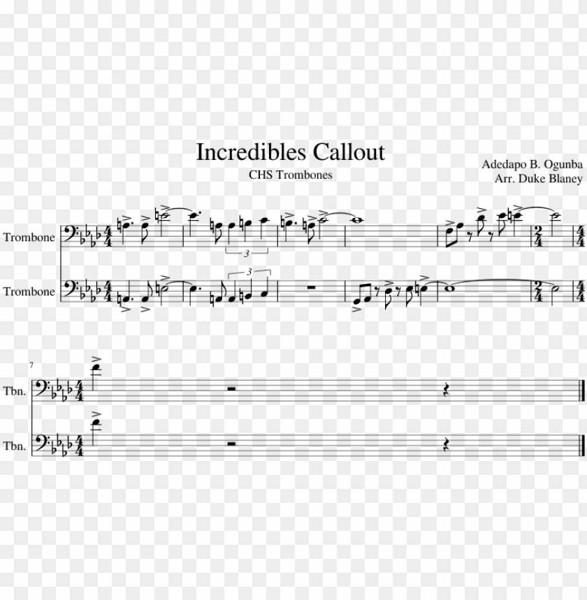 Incredibles Callout Sheet Music For Trombone Download - Hedwigs Theme Flute PNG Transparent Background