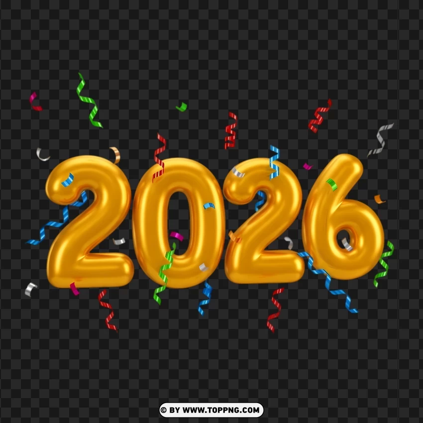 New Year 2026 Celebration Font With Ribbon Accents PNG Transparent Background