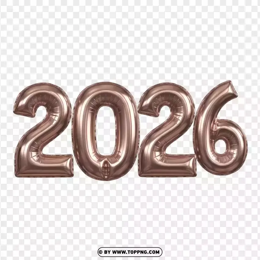 Inflated Metallic 2026 New Year Typography PNG Transparent Background