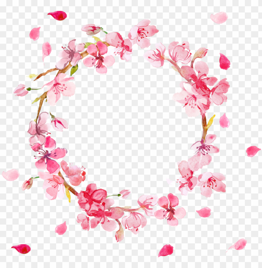 Ink Flowers Free Png Image Pink Flower Wreath PNG Image With Transparent Background