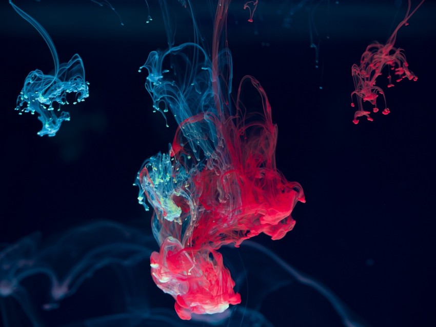 ink, water, blending, paint, drops, red, blue