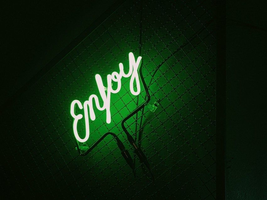 inscription, neon, backlight, green, dark