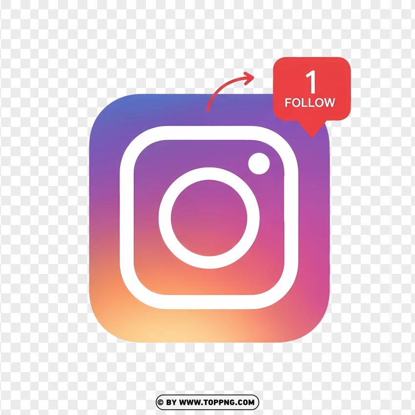 Instagram App Icon With Follow Notification Button PNG Transparent Background
