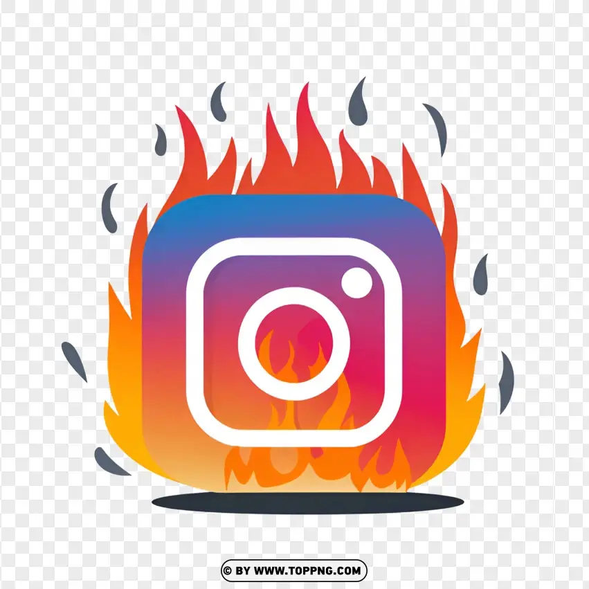 Instagram Icon On Fire Representing Viral Popularity PNG Transparent Background