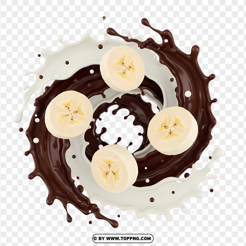 Intense Chocolate Milk Swirl Featuring Banana PNG Transparent Background