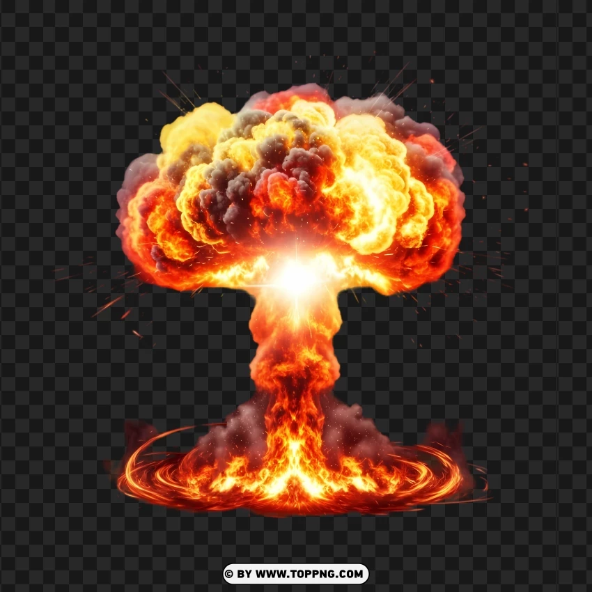 Intense Fire Explosion In Mushroom Formation PNG Transparent Background