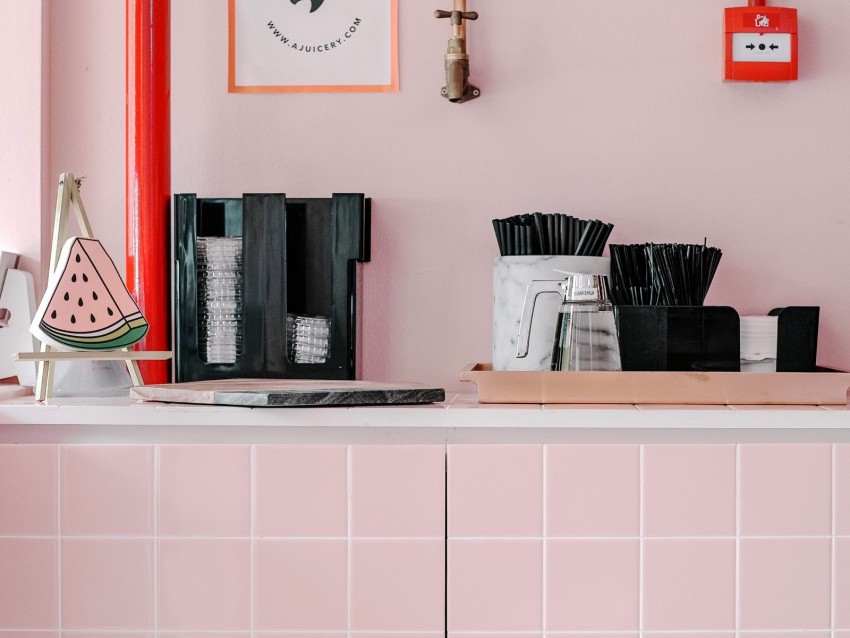 interior, shelf, design, pink, dishes