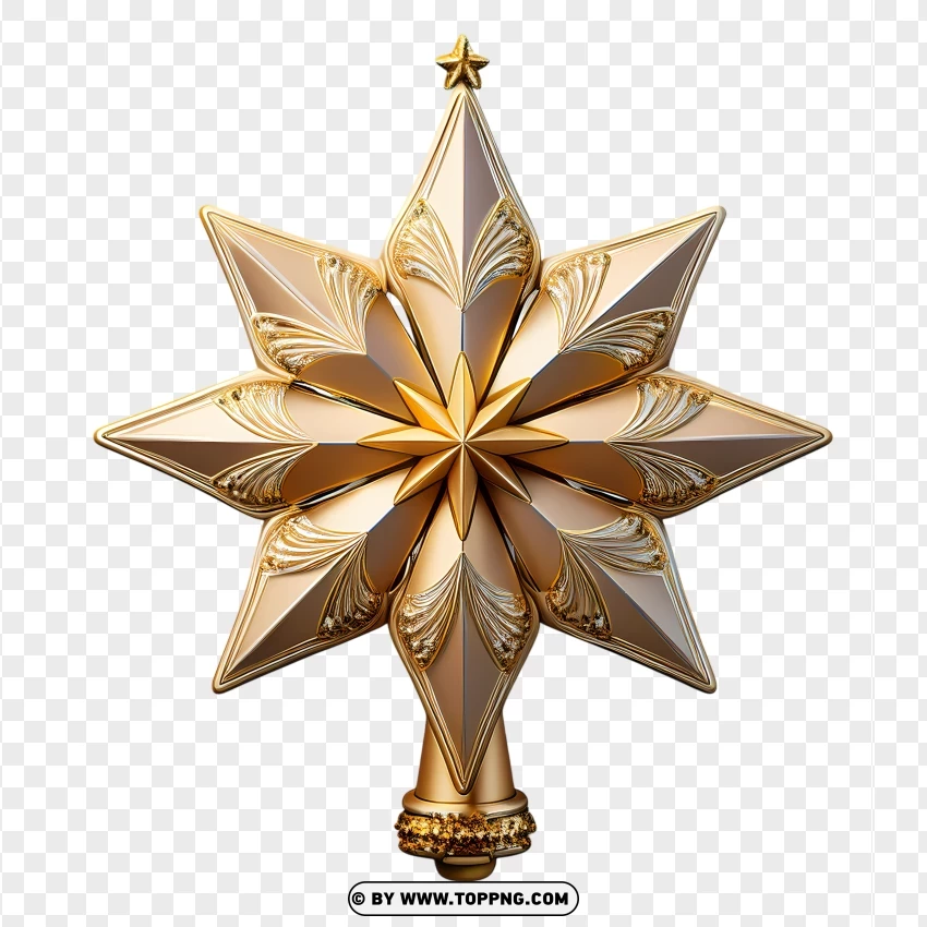 Intricate Golden Christmas Star Topper PNG Transparent Background