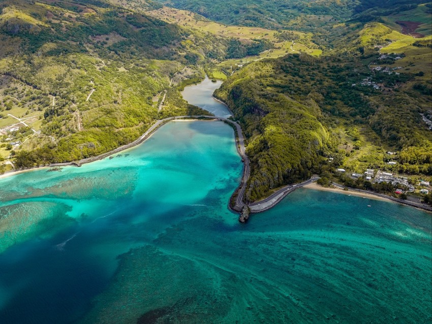 island, aerial view, ocean, coast, maconde, mauritius