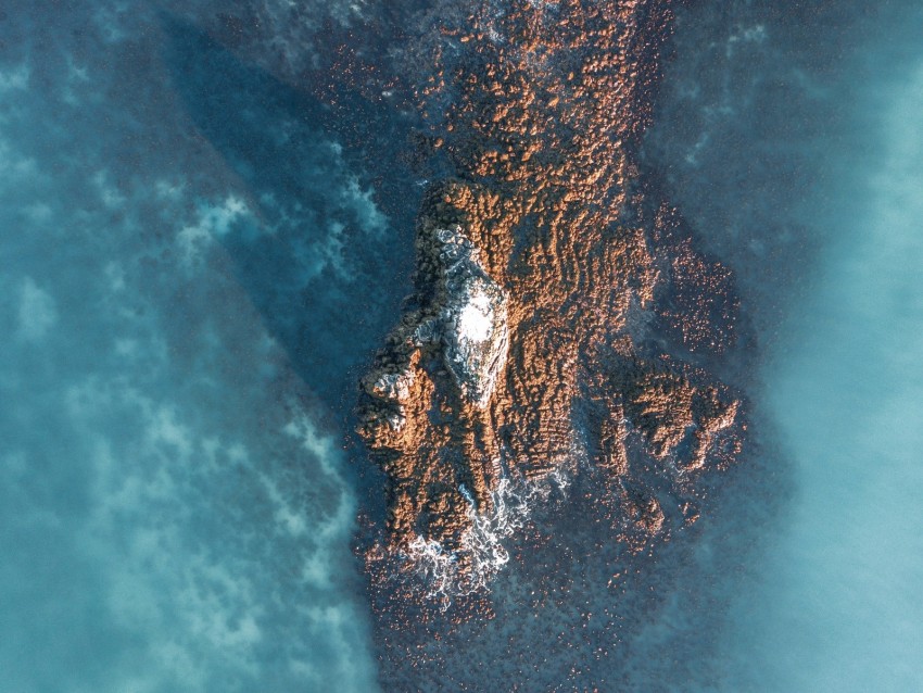 island, aerial view, relief, water, foggy