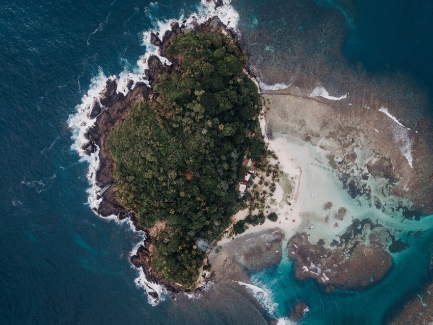 island, aerial view, sea, water, height