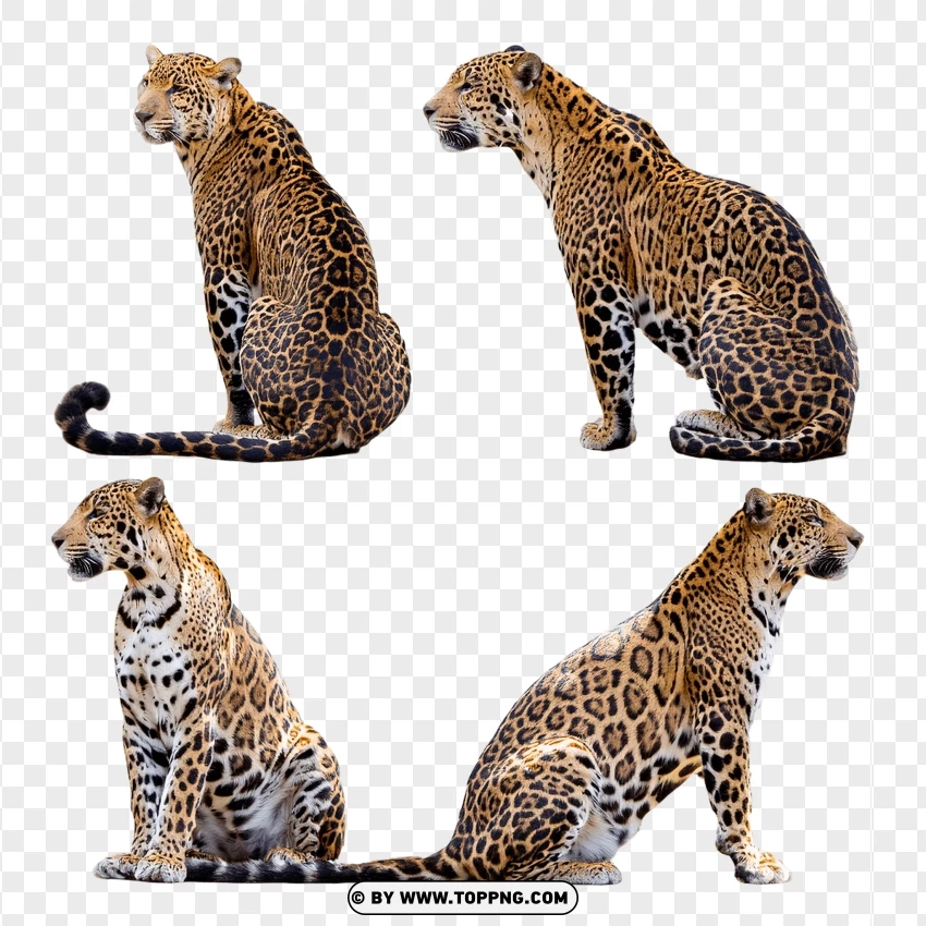 Set Of Jaguars In Wildlife Poses PNG Transparent Background