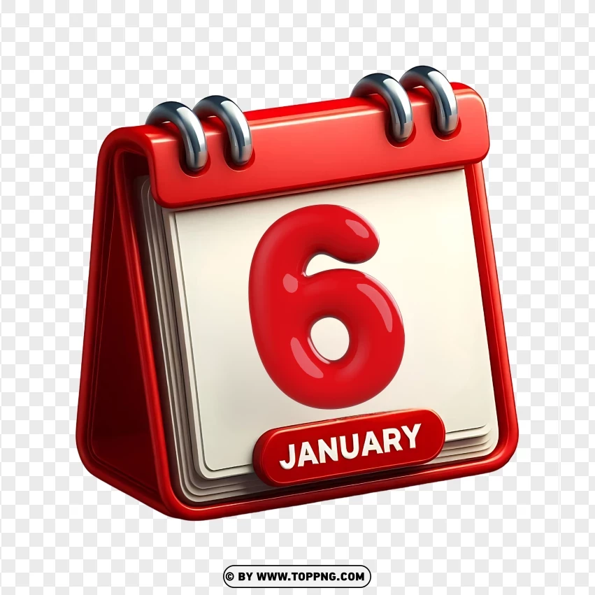 January 6th Month 3d Calendar Icon PNG Transparent Background