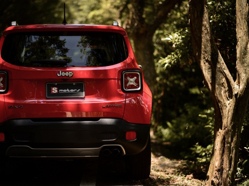 jeep renegade, jeep, car, red, suv, rear view