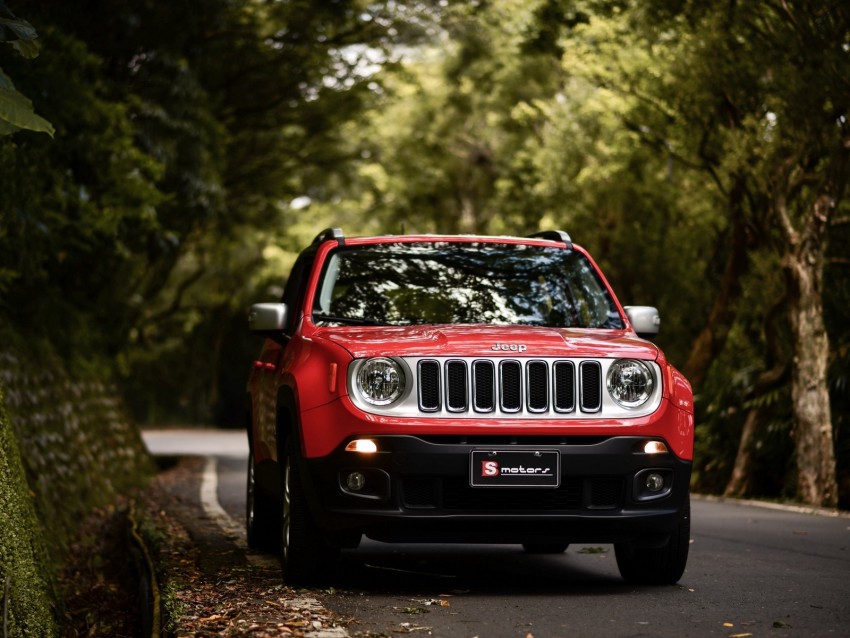 jeep renegade, jeep, car, suv, red, front view