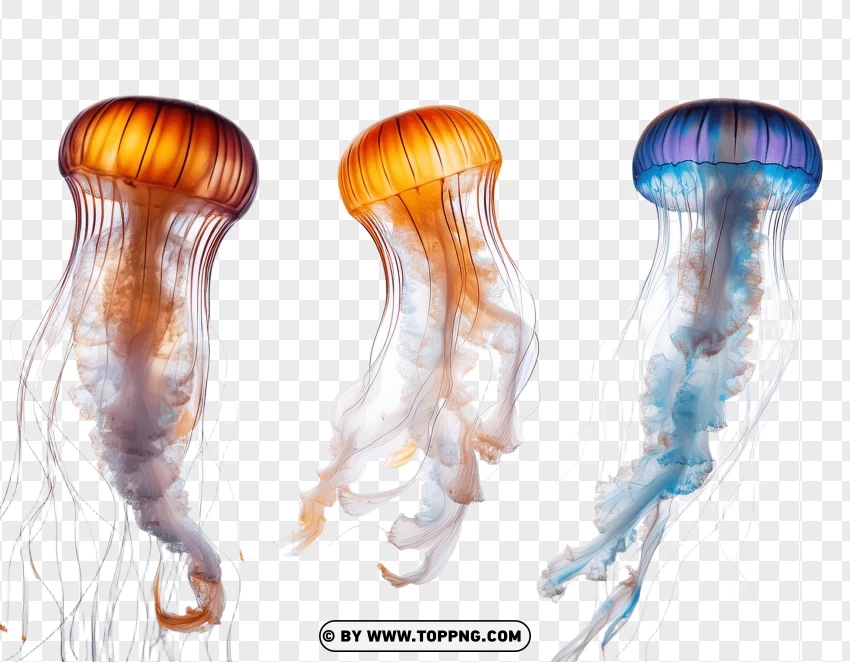 Set Of Bright Orange Jellyfish PNG Transparent Background