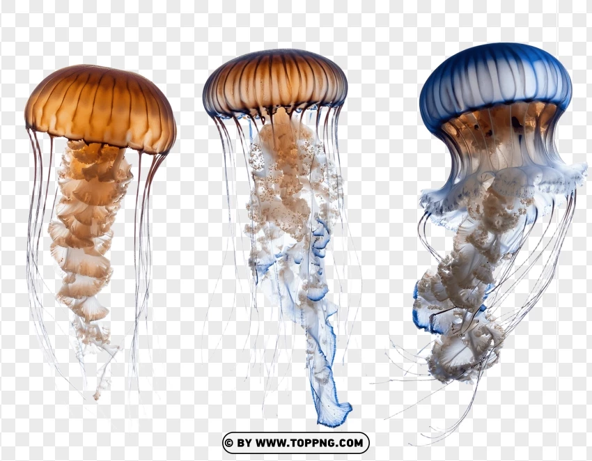 Realistic Jellyfish In Mixed Colors PNG Transparent Background