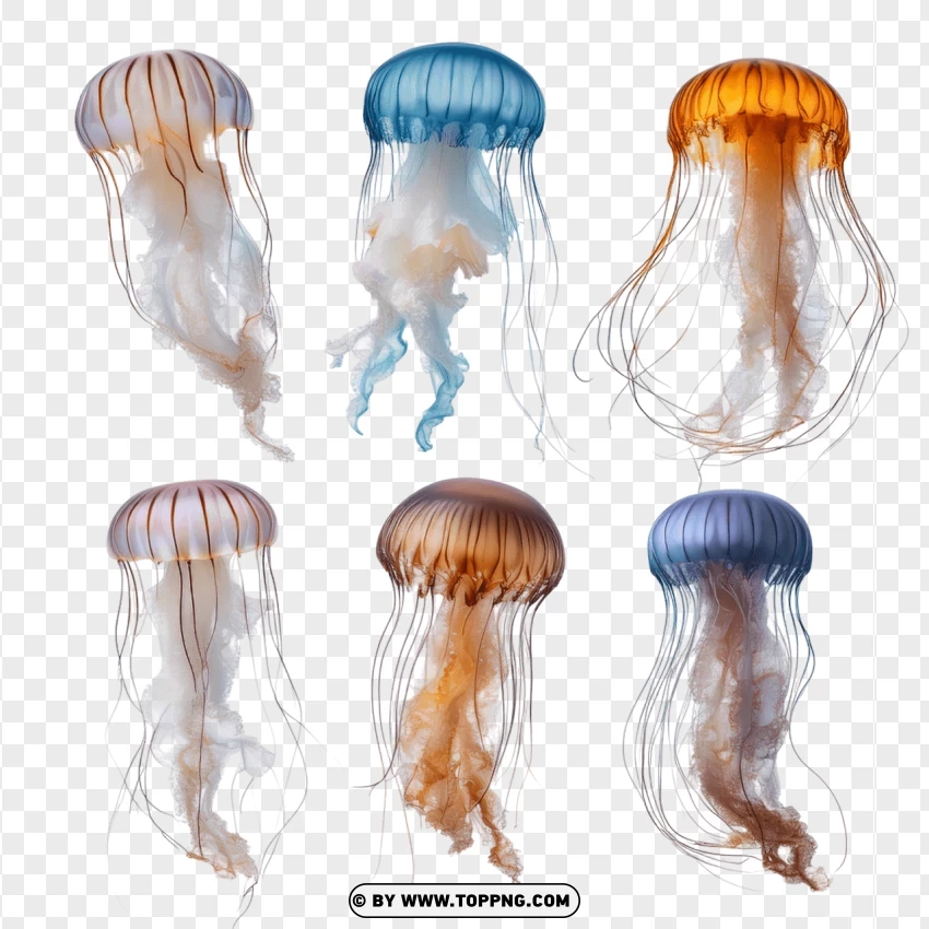 Photorealistic Jellyfish Set PNG Transparent Background