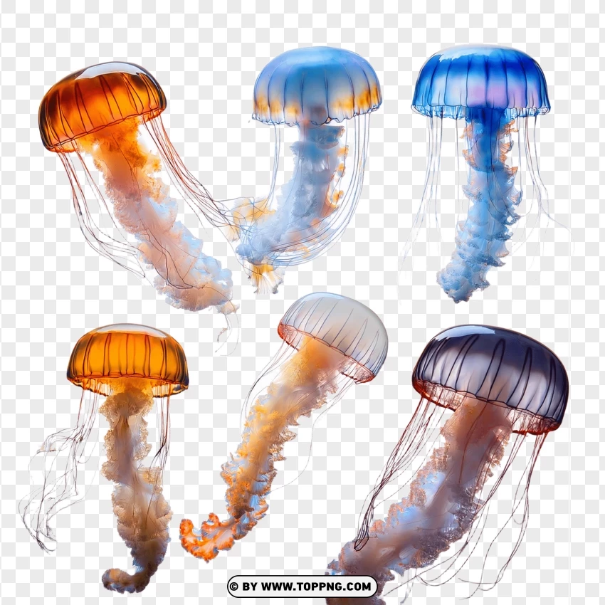 Set Of Colorful Jellyfish PNG Transparent Background