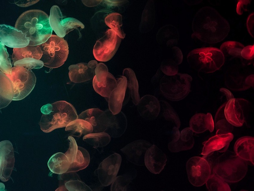 jellyfish, underwater, glow, colorful, dark
