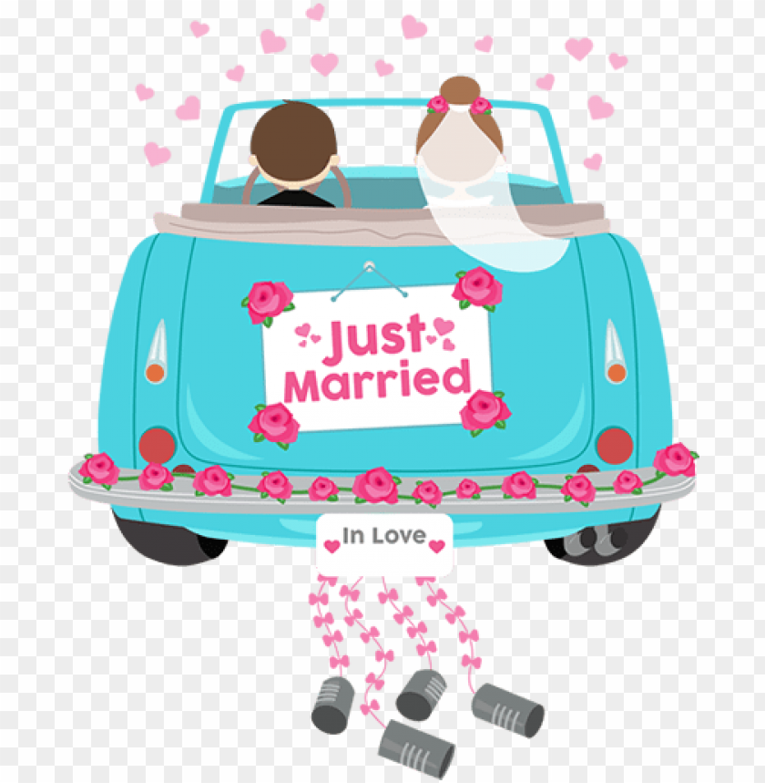 just married - just married bride and groom wedding car tote bag, PNG image...
