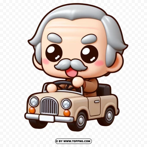 Kawaii Old Man,Senior Cruising ,Kawaii Driver,Kawaii,  aged,  man,Cartoon