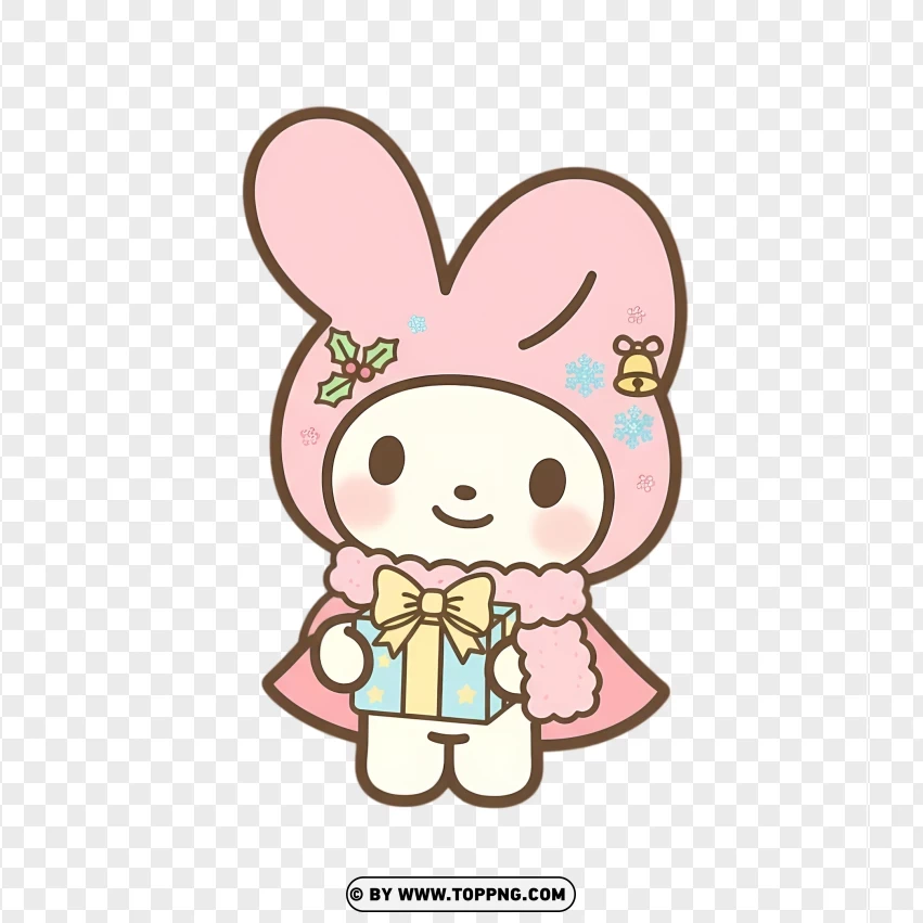 Christmas bunny holding cute gift box in pastel kawaii style
