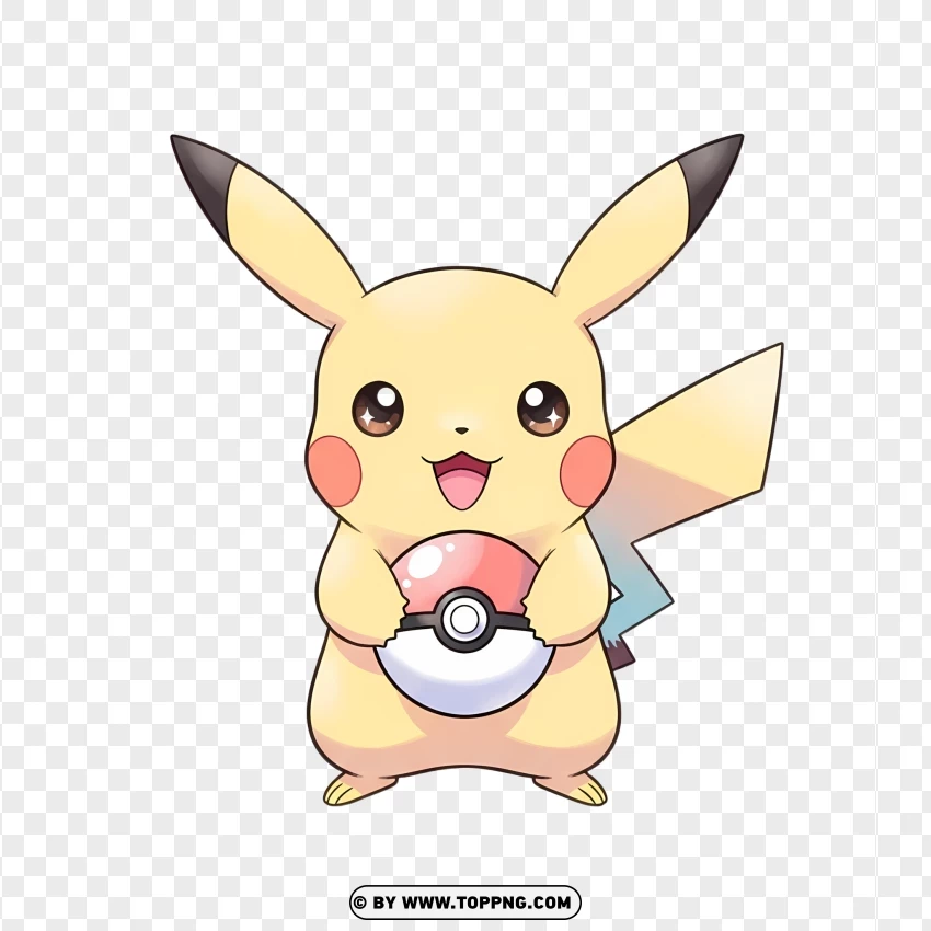 Kawaii Pikachu Holding Pokéball Cute Design PNG Transparent Background