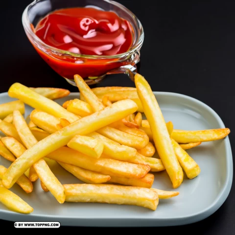 Ketchup Drizzled French Fries Photo