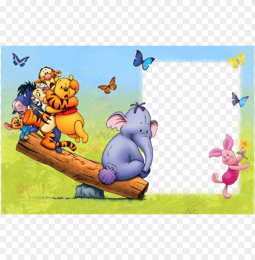 Kids Frame Winnie The Pooh With Friends And Butterflies Background Best Stock Photos
