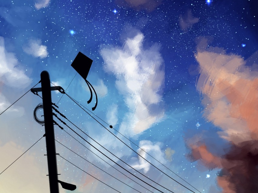 Kite Wires Night Sky Clouds Png - Free PNG Images