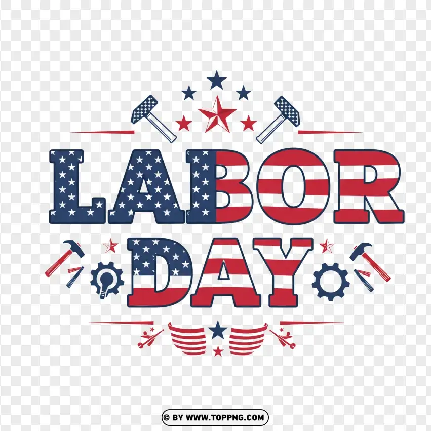 Labor Day Bold Typography With Stars And Stripes PNG Transparent Background