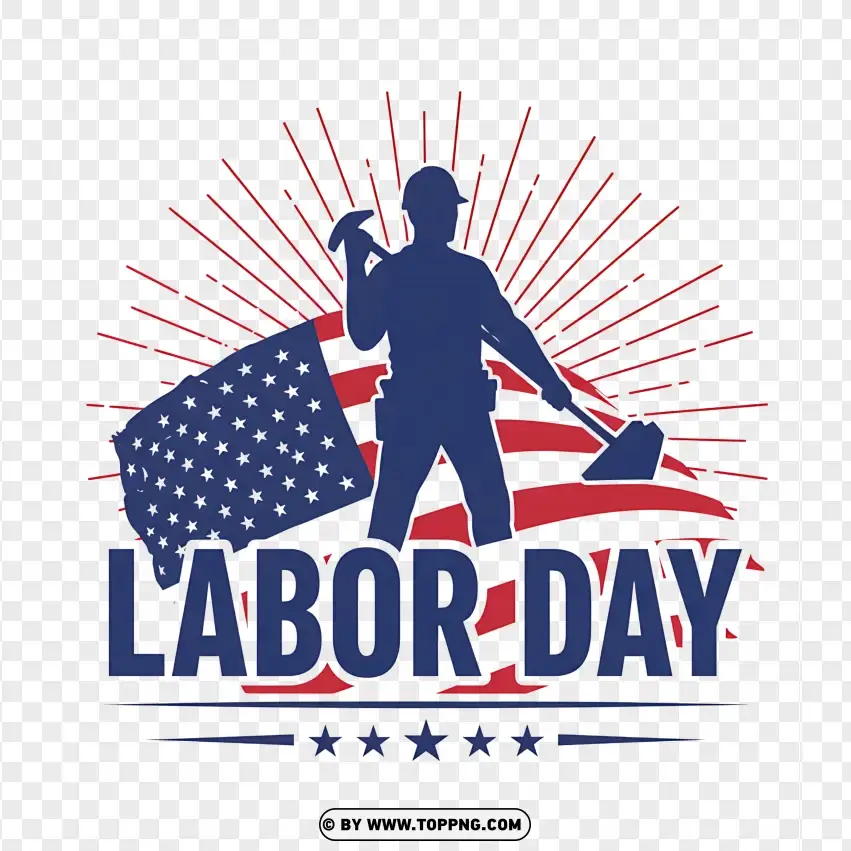 Labor Day Worker Silhouette With Flag Design PNG Transparent Background