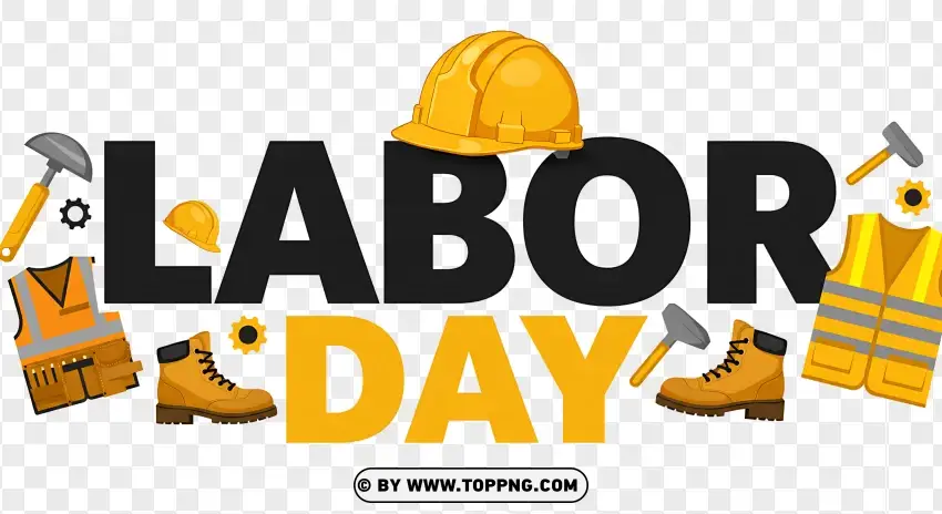 Labor Day Banner With Bright Yellow Tools PNG Transparent Background